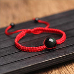 Bracelets & Bangles Natural Black Obsidian Bracelet Hand Woven Lucky Red Rope With Rainbow Eye Beads Ball For Couple Men Women - Passion Gears